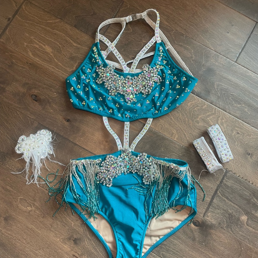 Glamour Teal Embellished Dance Costume